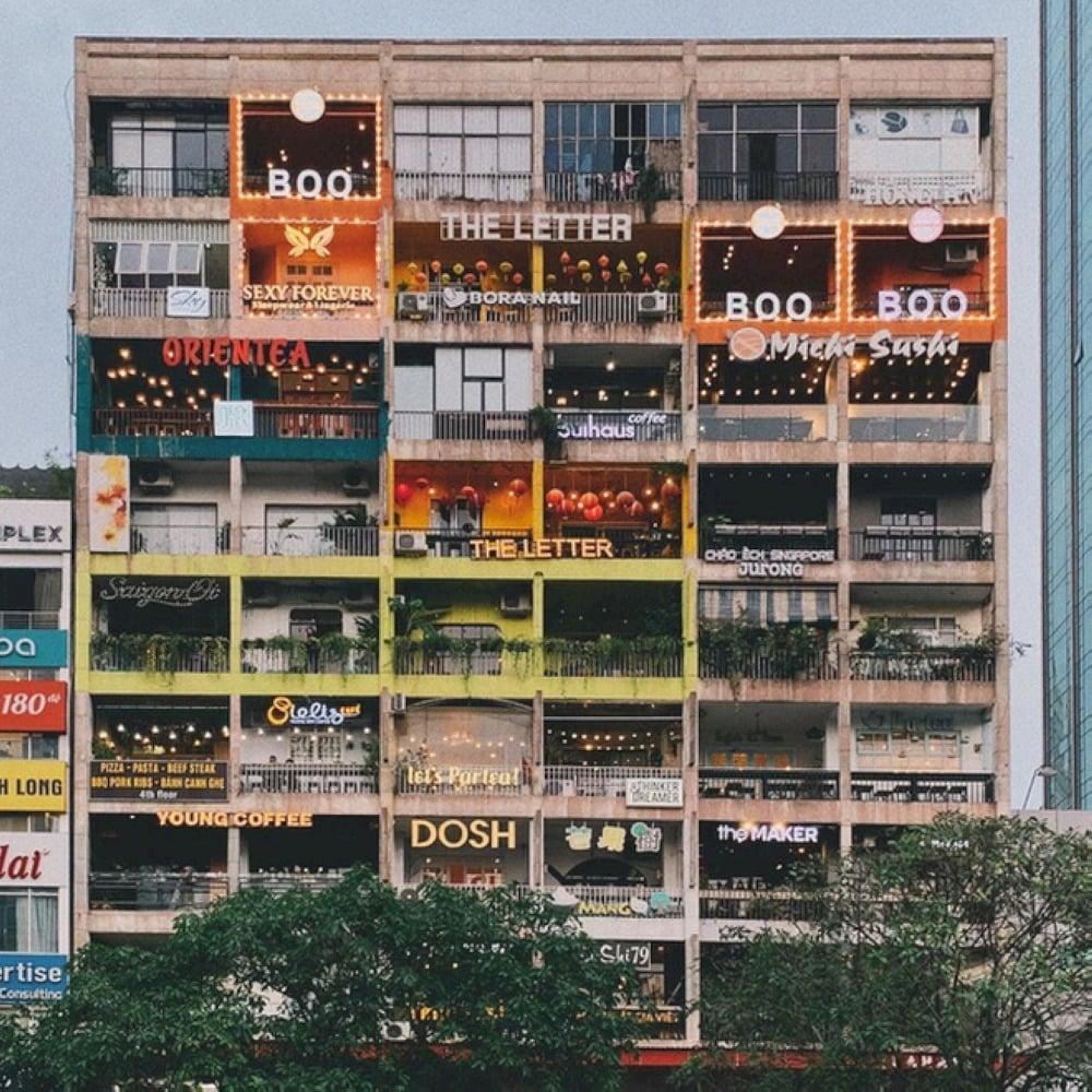 The Cafe Apartments - 42 Nguyen Hue is easily spotted